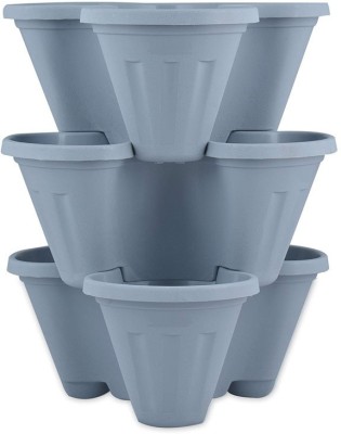 Sharpex 3 Tier Stacking Vertical Flowers Garden Plastic Planter Pots for Indoor/Outdoor Plant Container Set(Pack of 3, Plastic)