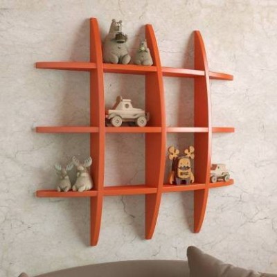 OnlineCraft wooden wall self Ter rack orange Wooden Wall Shelf(Number of Shelves - 12, Orange)