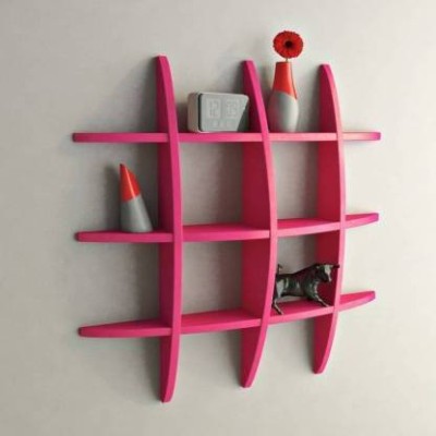 OnlineCraft wooden wall self Ter rack pink Wooden Wall Shelf(Number of Shelves - 12, Pink)