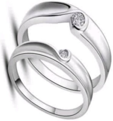 Silver Creations SILVER PLATED COUPLE BAND RING SET Alloy Cubic Zirconia Rhodium, Silver Plated Ring Set