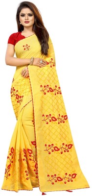 Arvika Embroidered Bollywood Cotton Blend Saree(Yellow)