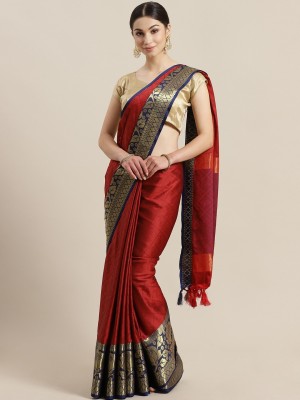 Veehaus Printed Banarasi Cotton Silk Saree(Red)