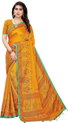 Priyashi Printed Bollywood Cotton Jute Saree(Yellow)