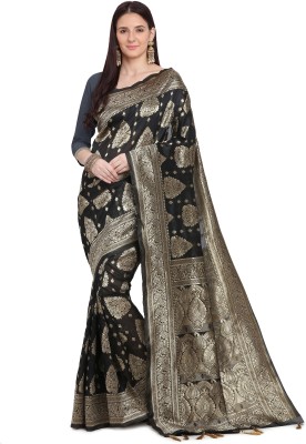 step mount Woven Banarasi Jacquard Saree(Black)