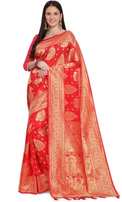 step mount Woven Banarasi Jacquard Saree(Red)