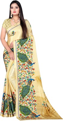 Leelavati Printed Daily Wear Crepe Saree(Yellow)