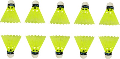 Scorpion Ultra Nylon Shuttlecock,Pack of 10 (Yellow)|Badminton Shuttlecocks Nylon Shuttle  - Green(Medium, 77, Pack of 10)