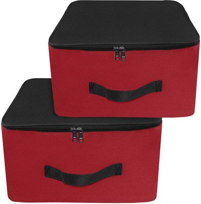 SH NASIMA 2 Pack Nylon Underbed Moisture Proof Wardrobe Organizer Storage Bag for clothes with Zipper Closure and Handle Square – Poly-canvas Laundry Bag(Red, Black)