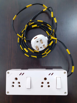 Cona Smyle Extension Polycarbonate Board with Long 1 mm Black Wire & 2 Combine Socket 6 Amp & 2 Switch 6 Amp & 6 Amp Top with Junction Box & Indicator (3 Meter) 2  Socket Extension Boards(White, 3 m)