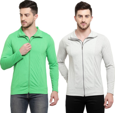 Adorbs Solid Men Polo Neck Green, Grey T-Shirt