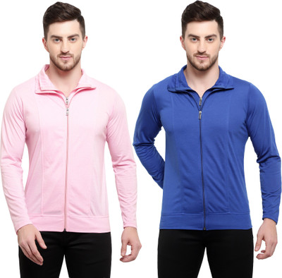 Adorbs Solid Men Polo Neck Blue, Pink T-Shirt
