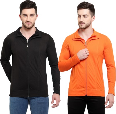 Adorbs Solid Men Polo Neck Black, Orange T-Shirt