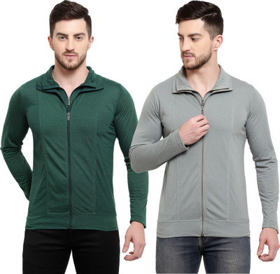 Adorbs Solid Men Polo Neck Green, Grey T-Shirt