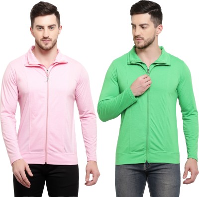 Adorbs Solid Men Polo Neck Green, Pink T-Shirt