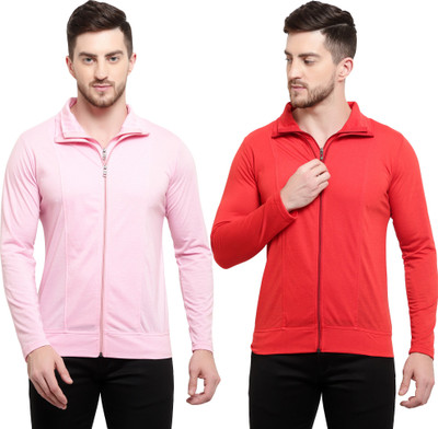 Adorbs Solid Men Polo Neck Red, Pink T-Shirt