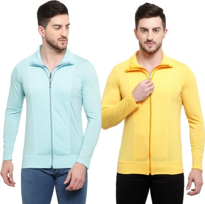 Adorbs Solid Men Polo Neck Light Blue, Yellow T-Shirt