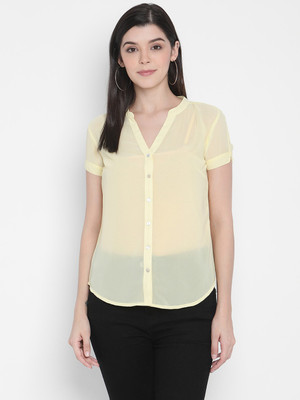 Porsorte Casual Short Sleeve Solid Women Yellow Top