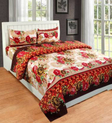 LOXICA 144 TC Microfiber Double 3D Printed Flat Bedsheet(Pack of 3, Multicolor)