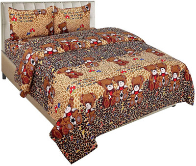 VELENTINA 300 TC Polycotton Double 3D Printed Flat Bedsheet(Pack of 1, Brown)
