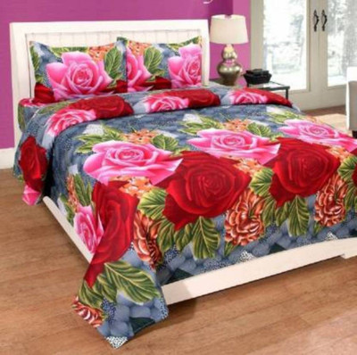 Gautam Textile Hub 144 TC Microfiber Double 3D Printed Flat Bedsheet(Pack of 3, Multicolor)