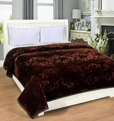 Hercai Floral Double Mink Blanket for  Heavy Winter(Polyester, Dark Brown)