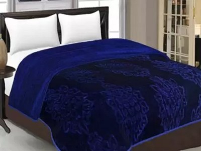 Hercai Floral Double Mink Blanket for  Heavy Winter(Polyester, Navy Blue)