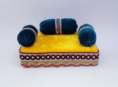 R D Handicraft Silk All Purpose Chowki(Yellow, Blue, Pack of 1)