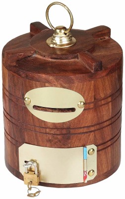 Decomart Enterprises Handicraft Wooden Water Tank Shape Money Bank with Lock Coin Bank(Brown)