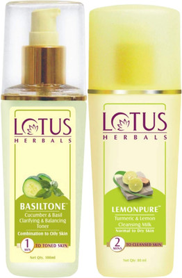 LOTUS HERBALS All Day Moisturisation Kit (Basil Toner 100ml + Lemonpure 80ml) (2 items in the pack)(2 Items in the set)