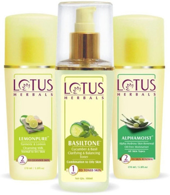 LOTUS HERBALS All Day Moisturisation Kit (Lemonpure 80ml + Basil Toner 100ml + Alphamoist Moisturiser 80ml) (3 items in the pack)(3 Items in the set) LOTUS HERBALS All Day Moisturisation Kit (Lemonpure 80ml + Basil Toner 100ml + Alphamoist Moisturiser 80ml) (3 items in the pack)(3 Items in the set)