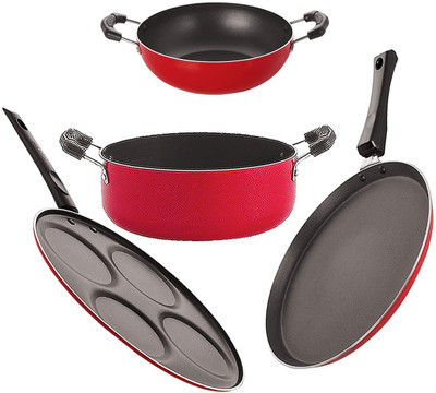 NIRLON FT11_KD10_UP7_CS24 Non-Stick Coated Cookware Set(PTFE (Non-stick), Aluminium, 4 - Piece)