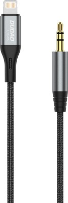 DUDAO AUX Cable 5 A 1 m cotton Braided Lightning to 3.5mm Aux Audio Cable(Compatible with iPhone, iOS, Black, Grey, One Cable)