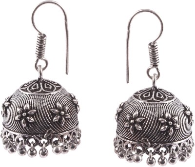 Haniya Bollywood Oxidized Silver Plated hook drop floral Designer Afghani Jhumka German Silver Jhumki Earring