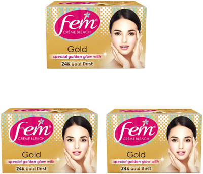 Fem Gold Creme Bleach Special Golden Glow With 24K Gold Dust 40g (Pack of 3)(120 g)