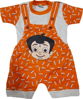 LITTLE PANDA Baby Boys & Baby Girls Party(Festive) Dungaree T-shirt(Orange)