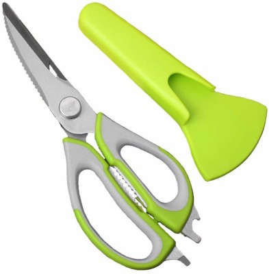 Authentickart Multifunctional Kitchen Scissors Stainless Steel Shears Heavy Duty Culinary 10 in 1 Household Scissors with Magnetic Holder for Chicken, Fish, Seafood,Cutter,Peeler, Opener, Slicer Stainless Steel All-Purpose Scissor(Multicolor, Pack of 1)