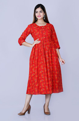 Glowworld Women Printed A-line Kurta(Red)