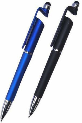 Viraan (PACK OF 2) Writing Ball Pen With Mobile Stand and Touch Pointer Multi-function Pen(Pack of 2, Ink Color - Blue)