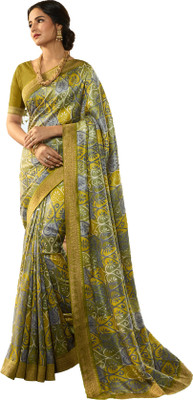 JVG CREATION Printed, Solid/Plain Bollywood Pure Silk, Jacquard Saree(Grey, Yellow)