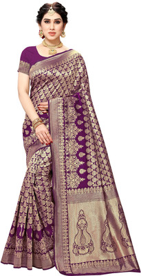 Sidhidata Self Design, Woven Banarasi Silk Blend, Jacquard Saree(Purple)