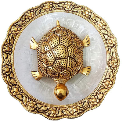DIVINE Golden tortoise / turtle - Metal with glass plate Decorative Showpiece  -  3.5 cm(Metal, Glass, Gold)