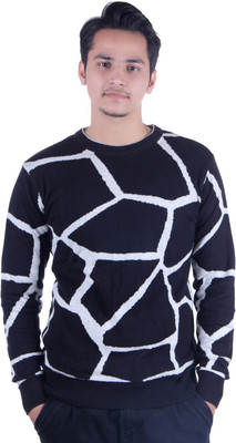 Ogarti Self Design Round Neck Casual Men Black, White Sweater