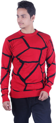 Ogarti Self Design Round Neck Casual Men Red, Black Sweater