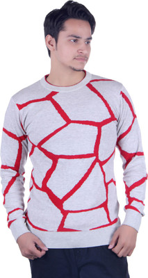 Ogarti Self Design Round Neck Casual Men Grey, Red Sweater