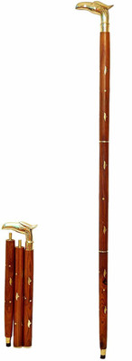 Elburs Sheesham Wooden 36 inch Folding Stick Walking Cane | Brass Eagle Handle Royal Look for Men and Women Walking Stick