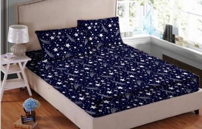 VELENTINA 300 TC Polycotton Double Printed Flat Bedsheet(Pack of 1, Dark Blue)