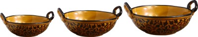 caffeine Ceramic Serving Bowl Ceramic Handmade Serving kadhai in Kohbar Set of 3(Pack of 3, Multicolor)