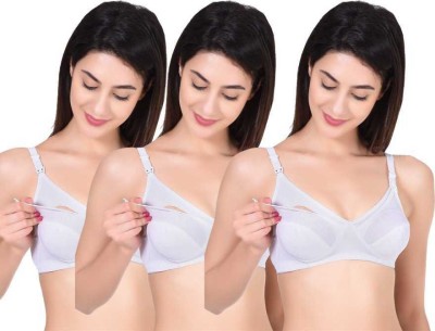 4KAYS Women's Maternity / Nursing Comfortable Breastfeeding Bra Combo Women Maternity/Nursing Non Padded Bra(White)