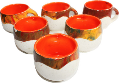 THE HIMALAYA CRAFT Pack of 6 Ceramic(Orange, White, Cup Set)