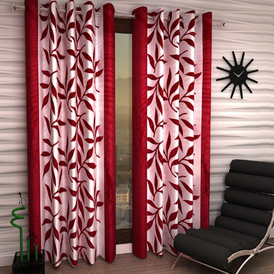 Fashion String 153 cm (5 ft) Polyester Semi Transparent Window Curtain (Pack Of 2)(Printed, Maroon)